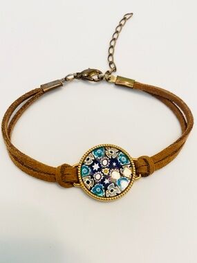 Made in Italy Murano Millefiori Glass & Suede Bracelet Boho Style